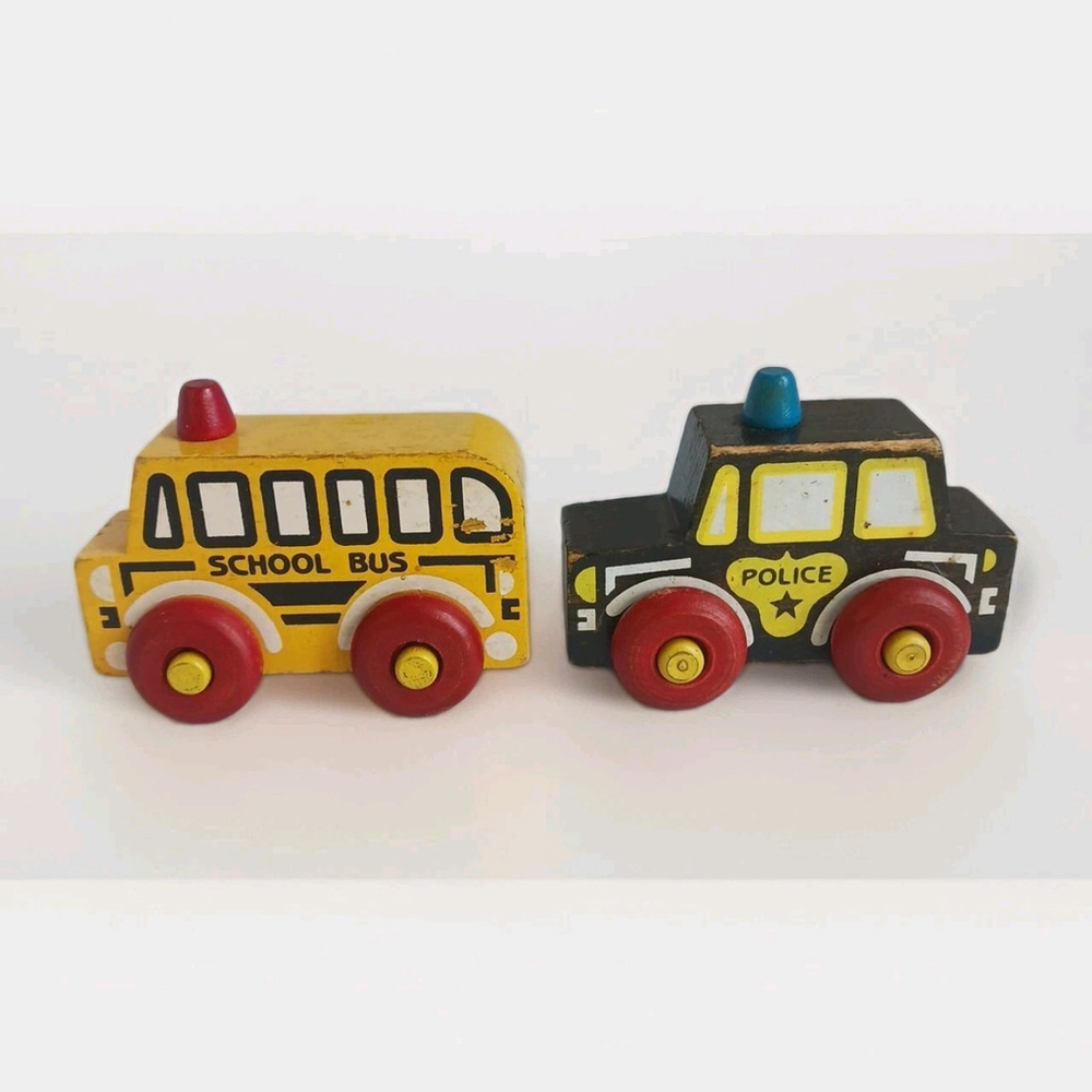 Montgomery Schoolhouse Bus Police Car Vintage Toys